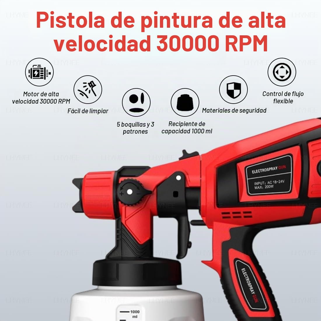 Pistola de Pintura, 21V 3000RPM Pulverizador Eléctrico con 2X 5000 mAh Baterías, 5 Boquillas Y 3 Modos de Pulverización con Depósito de 1000ml, Ideal para Pintar Casas, Paredes, Vallas Y Techos