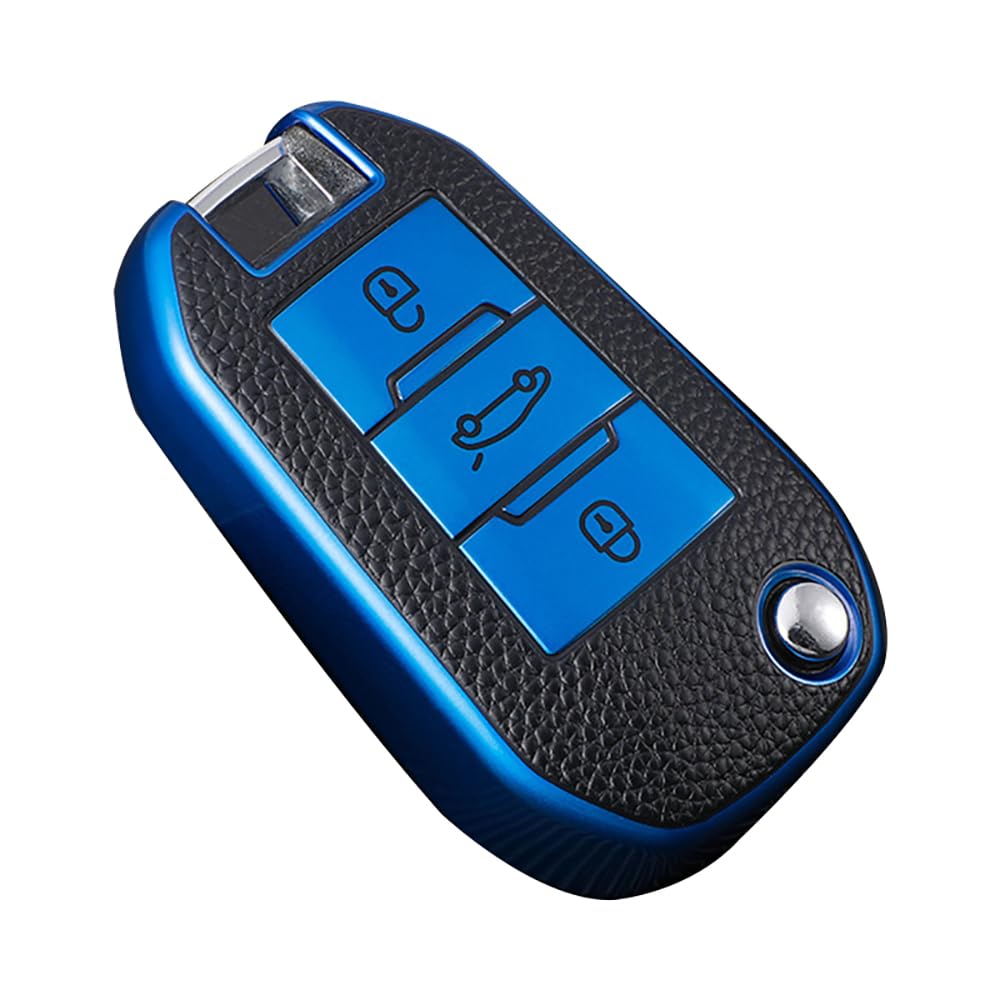 KUNIO Flip Key Fob Cover for Peugeot 5008, 208, 308 & More - TPU Key Cover Case, 3 Buttons, Blue, 3 Tasten