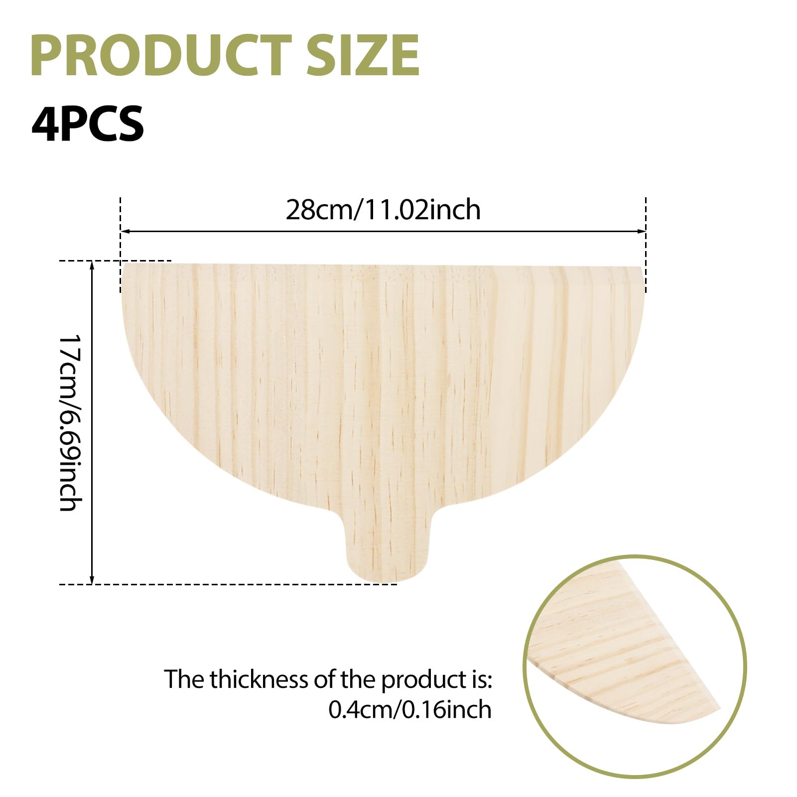 4 Pcs Wooden Pizza Peel with Handle, Half Round Pizza Paddles, Wood Pizza Board, Pizza Spatula, Pizza Baking Accessories for Pizza Making