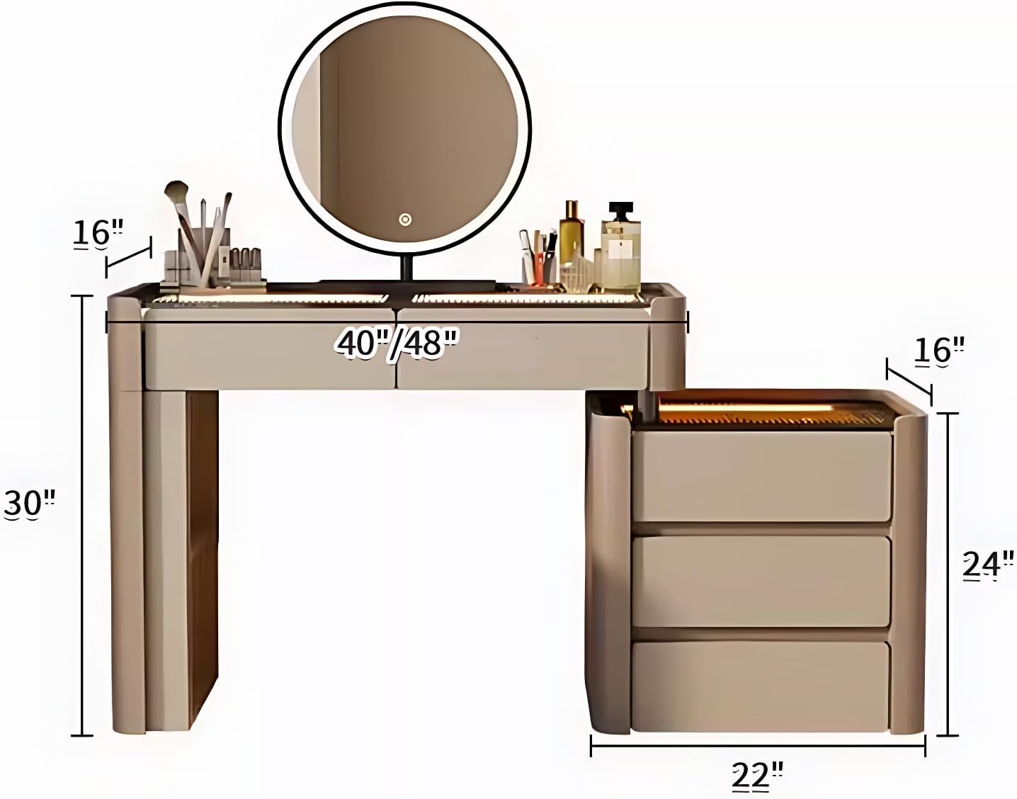 Luxury Vanity Table with Drawers - Fashion Vanity Set | Includes LED Smart Mood Light & Chair | Solid Wood Bedroom Vanity | Luxury Fashion Design. (B1, 48")