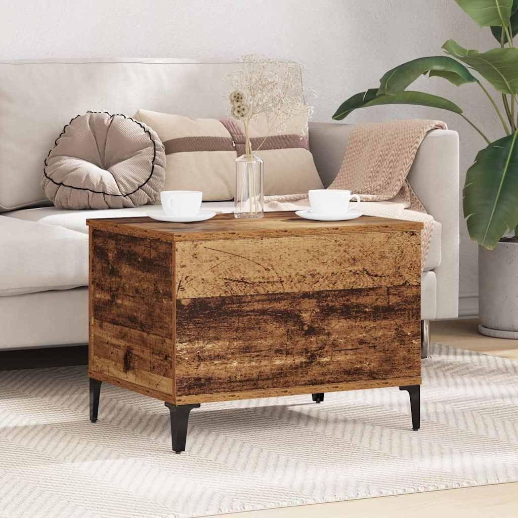 Table basse bois ancien de salon au design industriel élégant et finitions métal