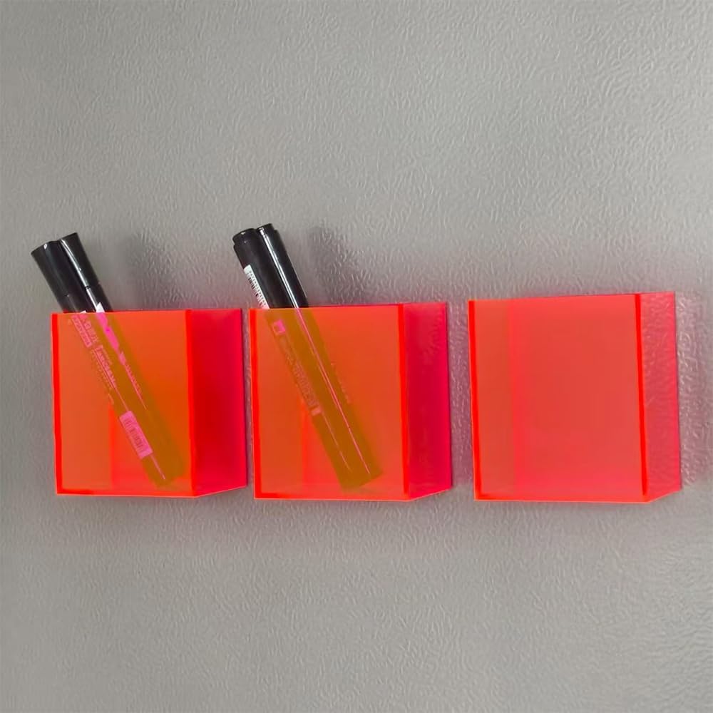 3 Pack Back to School Magnetic Pencil Holder, Non-slip Acrylic Magnetic Dry Erase Marker Holder, Pen Marker Organizer for Whiteboard Refrigerator Office Classroom (Neon Pink（3 pack）)