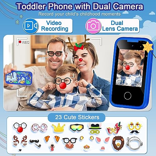 Image of Kids Phone for Boys, Christmas Birthday Gifts for Boys Girls Ages 3-10 | Kids Toys Cell Phone, 2.8 inch Touchscreen Toddler Learning Play Toy Phone with Dual Camera, Game, Music Player, 8GB Card Blue