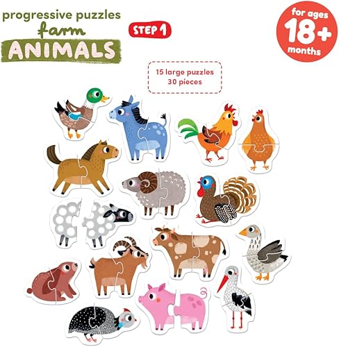 Miniatura 3 de Banana Panda Rompecabezas progresivos - Animales de granja - Incluye 15 rompecabezas de 2 piezas para principiantes, 30 piezas en total - para niños