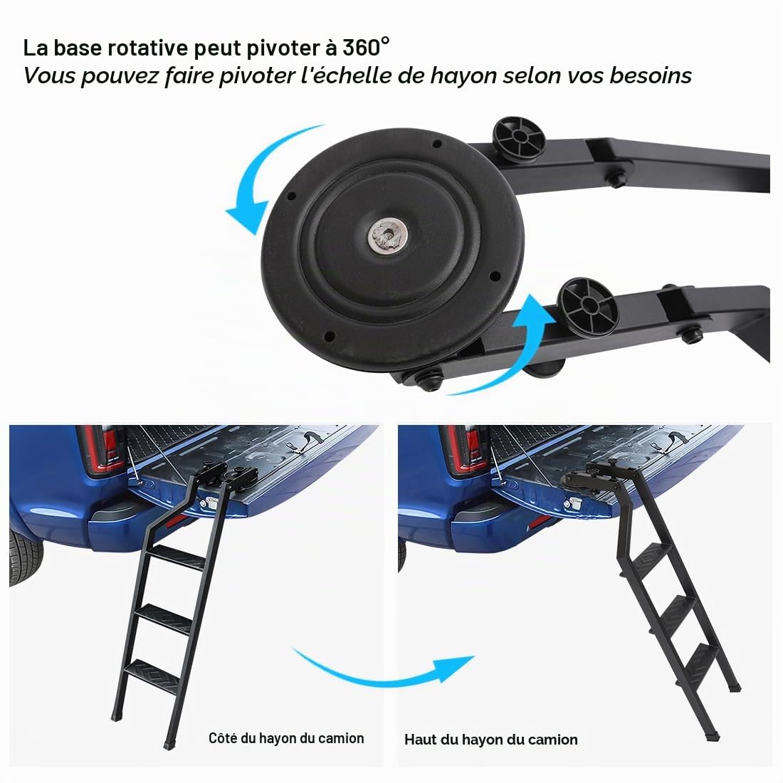 Échelle Pliante à 360° pour Ford Ranger Toyota Hilux VW Amarok Mitsubishi L200 Triton Nissan NAVARA Isuzu D-Max 2010-2022 Échelle de hayon avec Plusieurs Positions