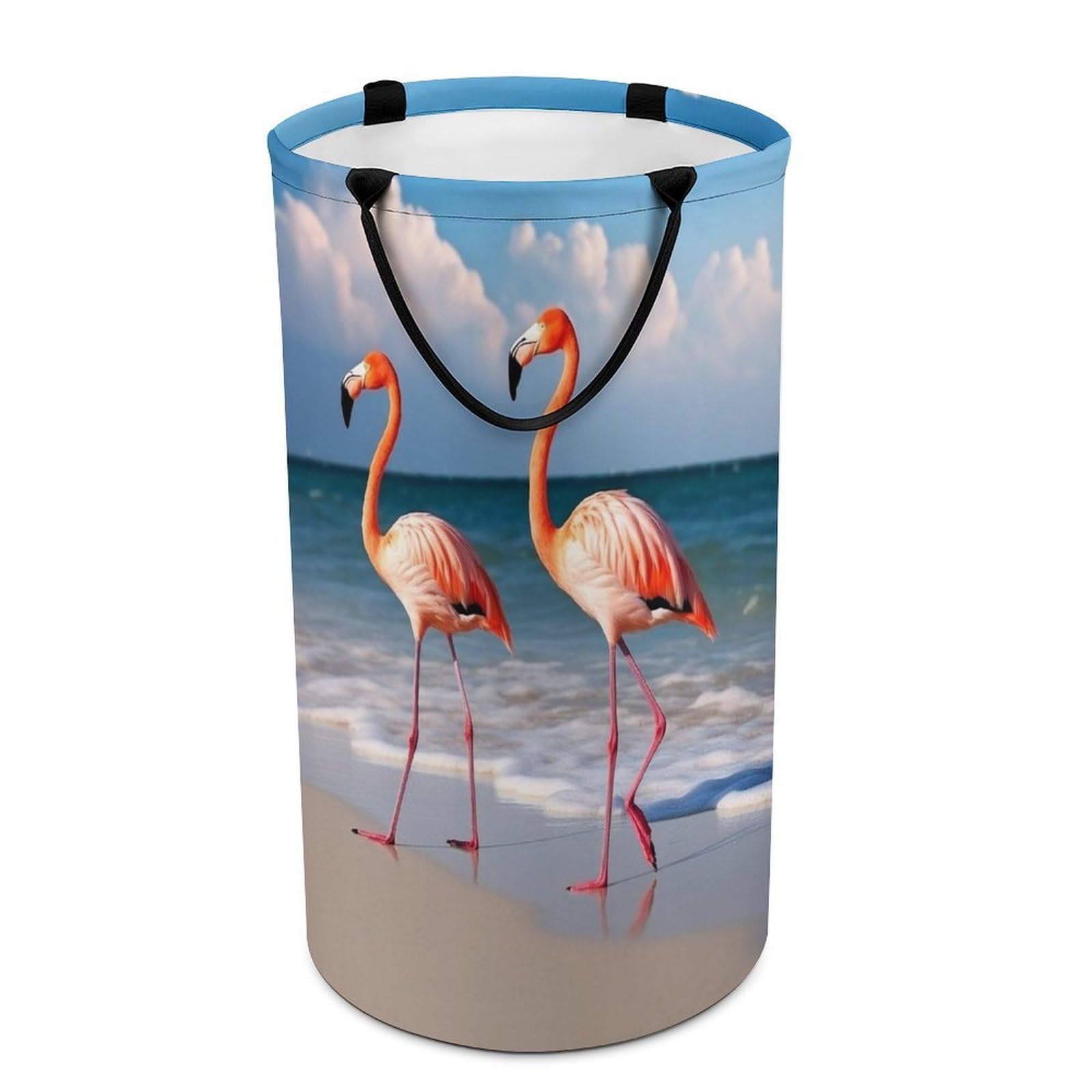 Flamingo On The Beach Laundry Basket Freestanding Laundry Hamper with Handles Waterproof Dirty Clothes Hamper Collapsible Washing Bin Aesthetic Clothes Basket for Bathroom Bedroom Dorm