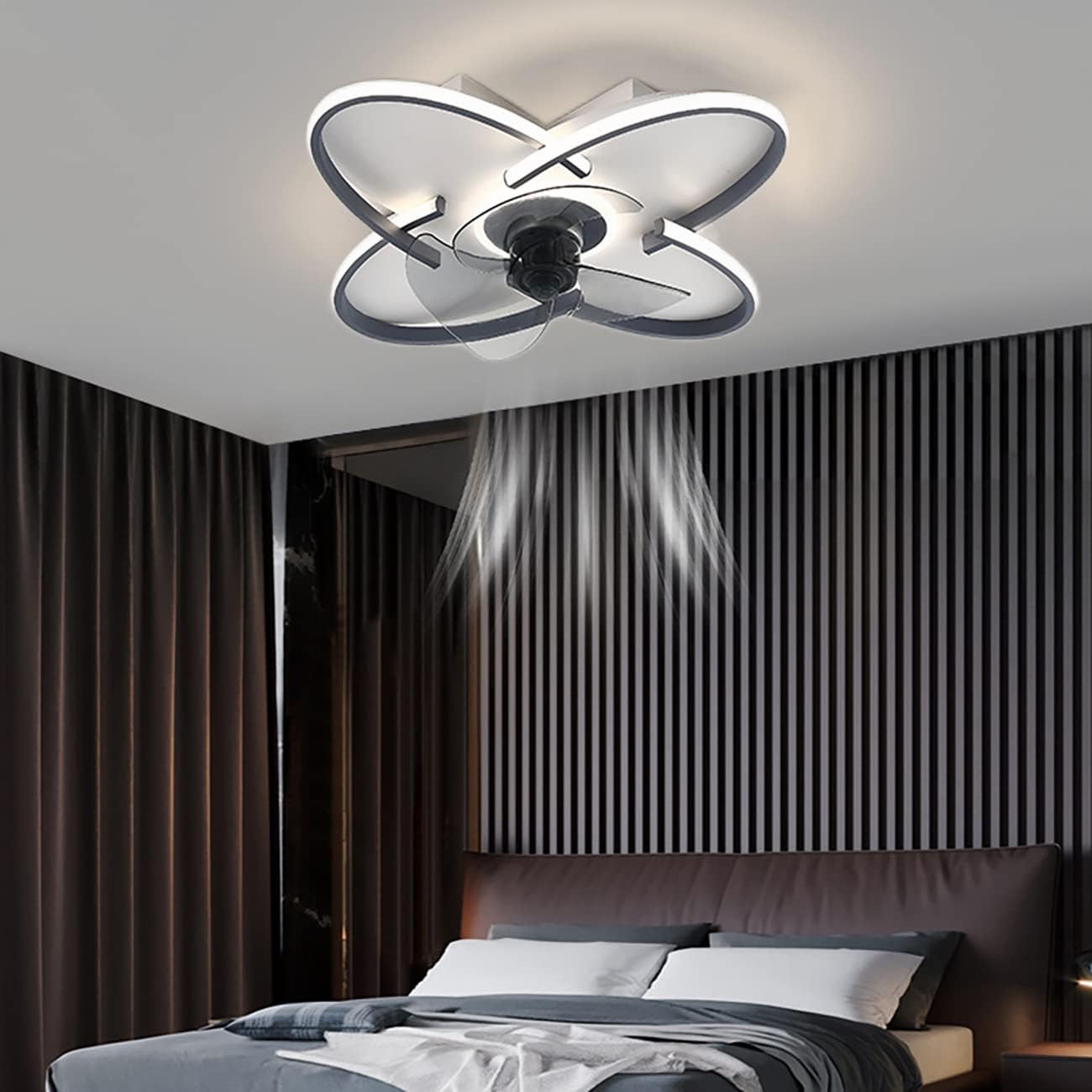 YUEGOO Ceiling Fans with Lamps,Fans with Ceiling Lights Silent 3 Speeds Fan with Remote Control and App Led Dimmable Ceiling Fan Lights with Timer for Bedroom Living Room Dining Room/Black/a