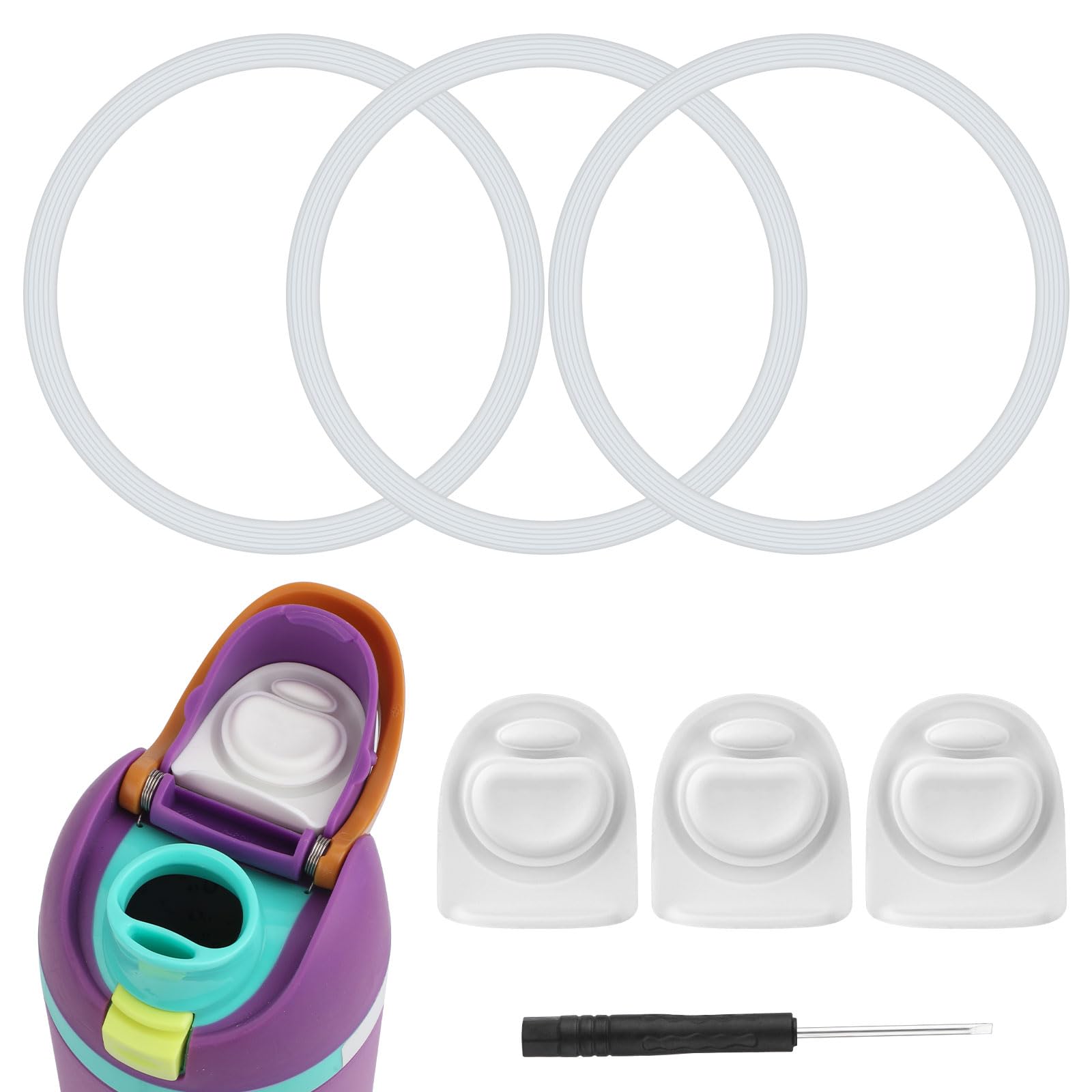 3pcs Bottle O Seal Ring & 3pcs Gasket Replacement Stopper for Owala FreeSip Cap, Silicone Water Bottle Plug Stopper BPA Free Top Lid Mouth Parts Compatible with Owala FreeSip 24oz 32oz(White 1)-image-16