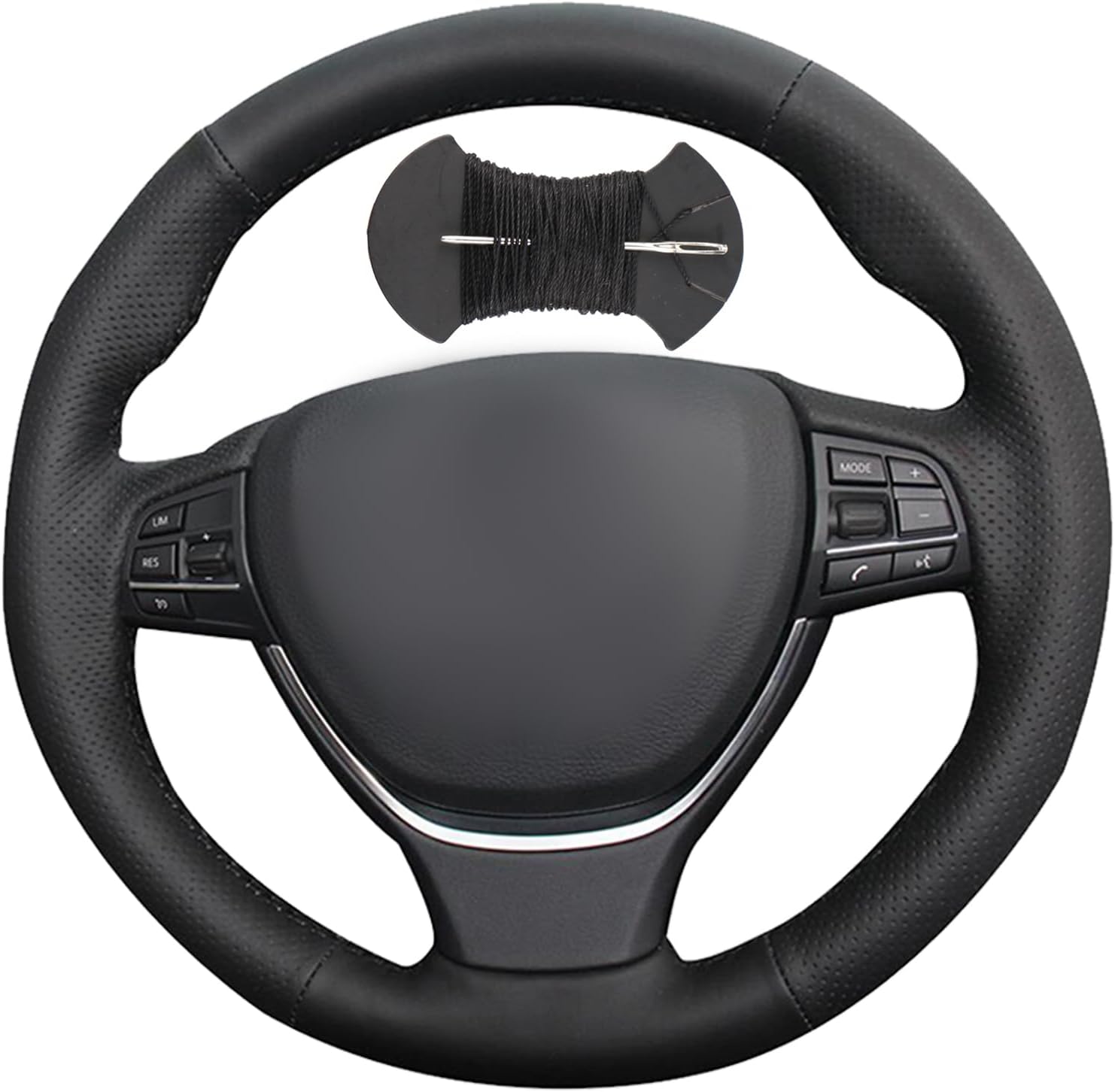 Car Steering Wheel Cover Microfiber Leather Stitch Wheel Wrap Fit for BMW F10 2014 520i 528i 2013 2014 730Li 740Li 750Li,Black