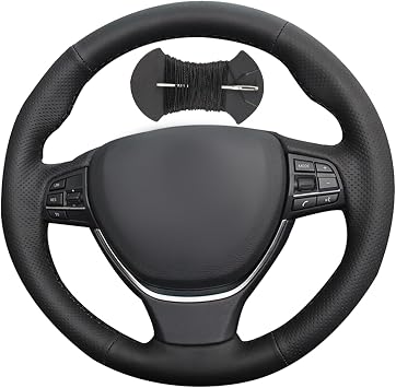 Car Steering Wheel Cover Microfiber Leather Stitch Wheel Wrap Fit for BMW F10 2014 520i 528i 2013 2014 730Li 740Li 750Li,Black