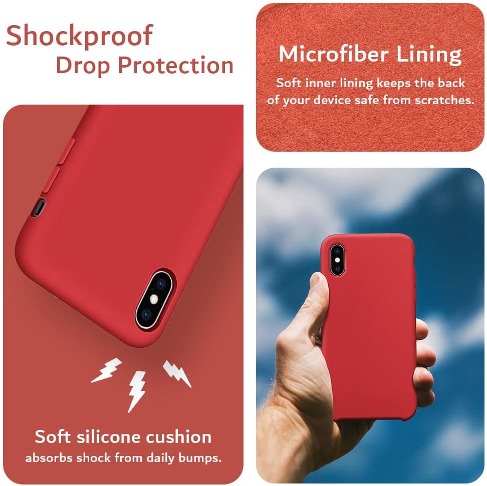 TUDIA TPU Silicone Case Compatible with iPhone X Case (2017) / iPhone Xs Case (2018), Smooth Lightweight Shockproof Ultra Slim Silicone Protective Cover - Red