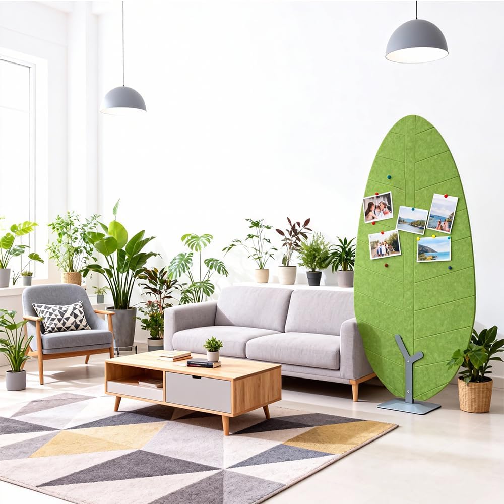 Cork Felt Bulletin Board with Stand, 70 x 36 Inches Large Reversible Colorful Notice Board(Green Leaf Design), Aluminum Frame Double-Sided, Cork Board for Office, School, Home