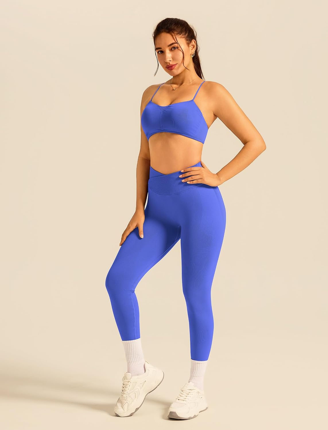 ABOCIW Workout Sets for Women 2 Piece Seamless Strappy Sports Bra Crossover Waist Leggings Gym Sets Active Wear - Image 5