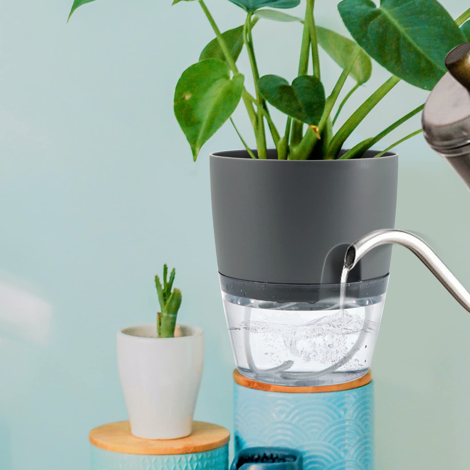 Macetas Plástico, 3pcs 23.3cm Riego Automático Macetas para Interior, Exterior, Plantas, Flores, Jardinería - Gris