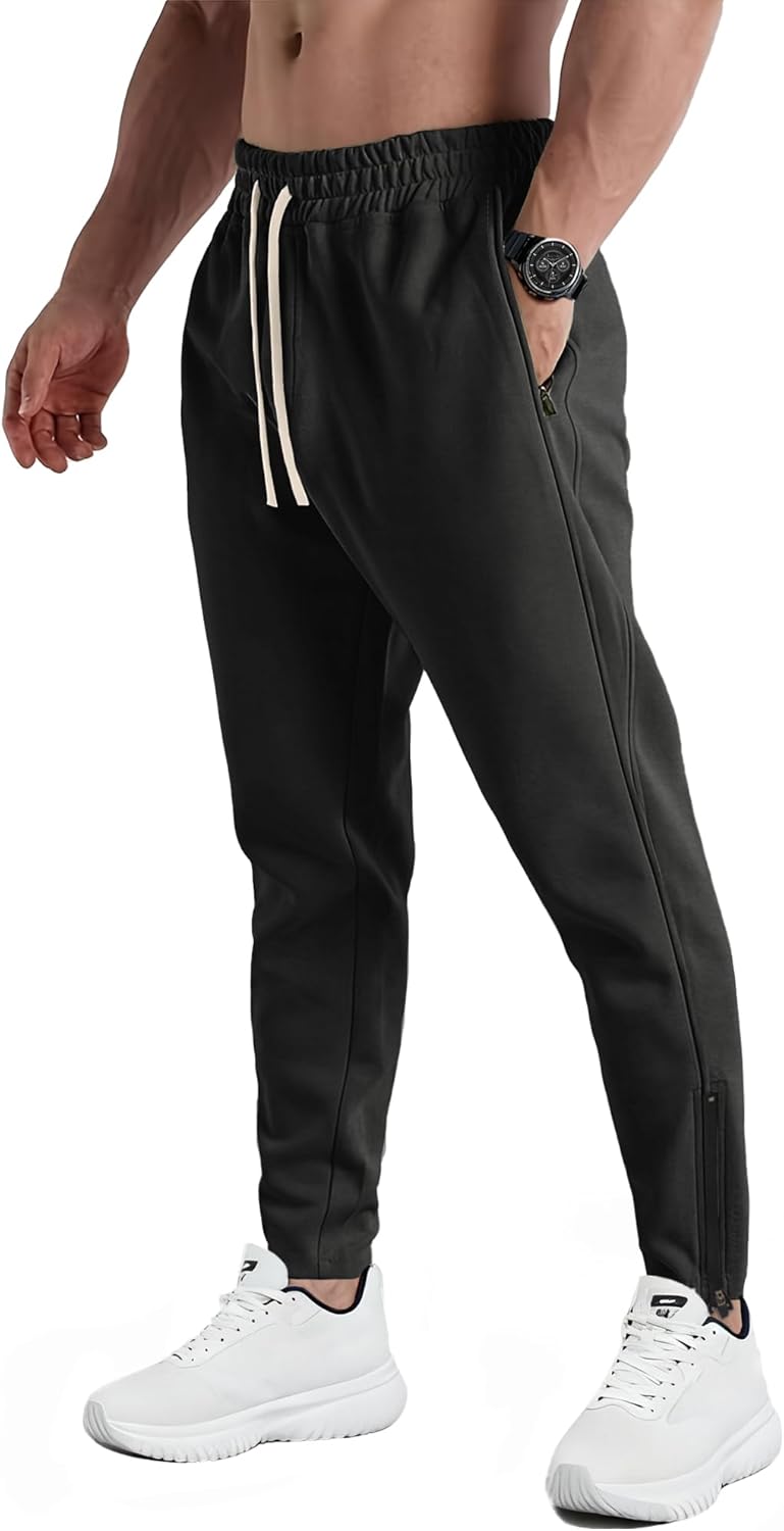 PLEPAN Mens Sweatpants with Zipper Pockets Slim Fit Joggers Workout Pants for Athletic Gym Bodybuilding Training