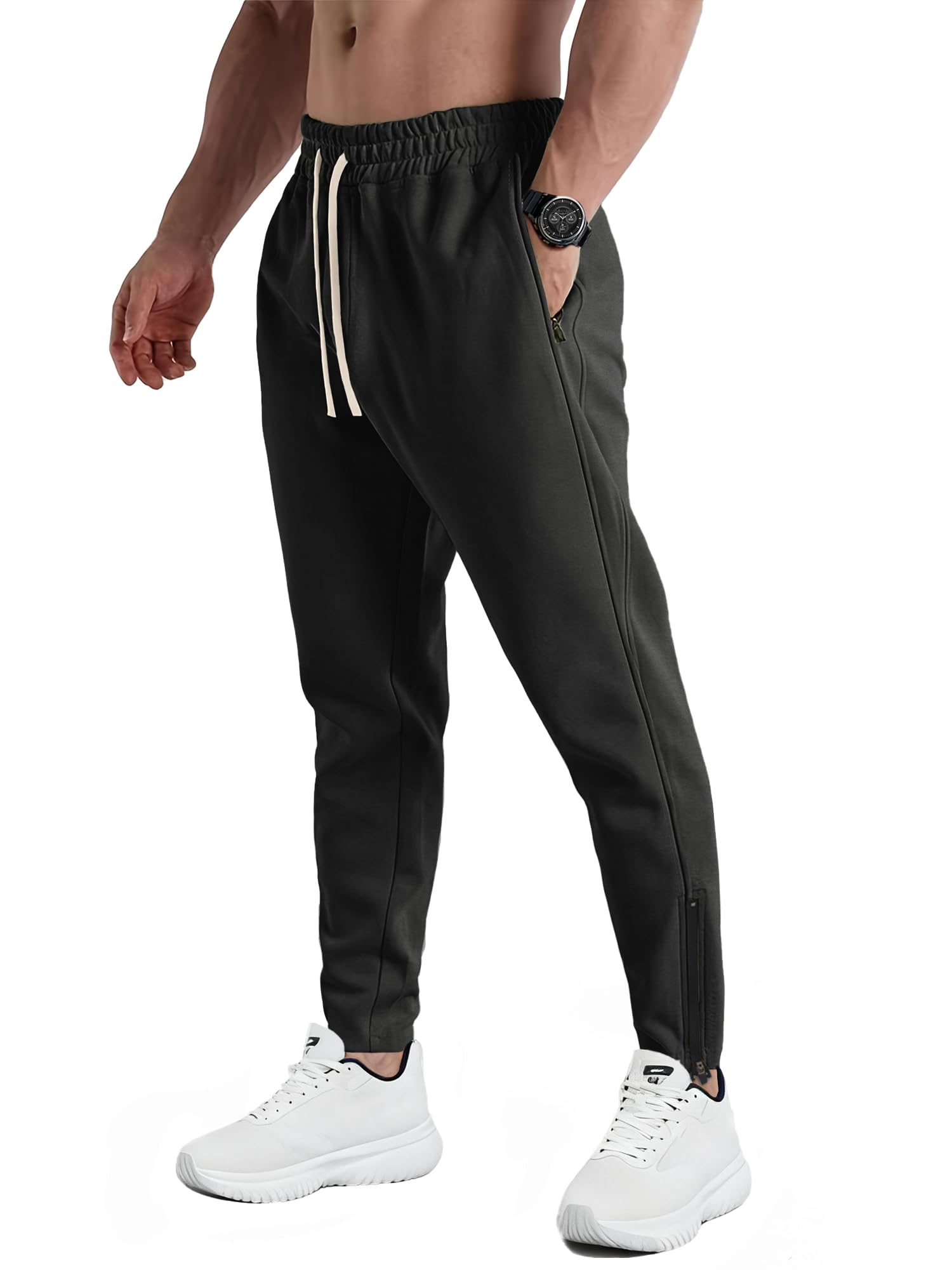 PLEPAN Mens Sweatpants with Zipper Pockets Slim Fit Joggers Workout Pants for Athletic Gym Bodybuilding Training