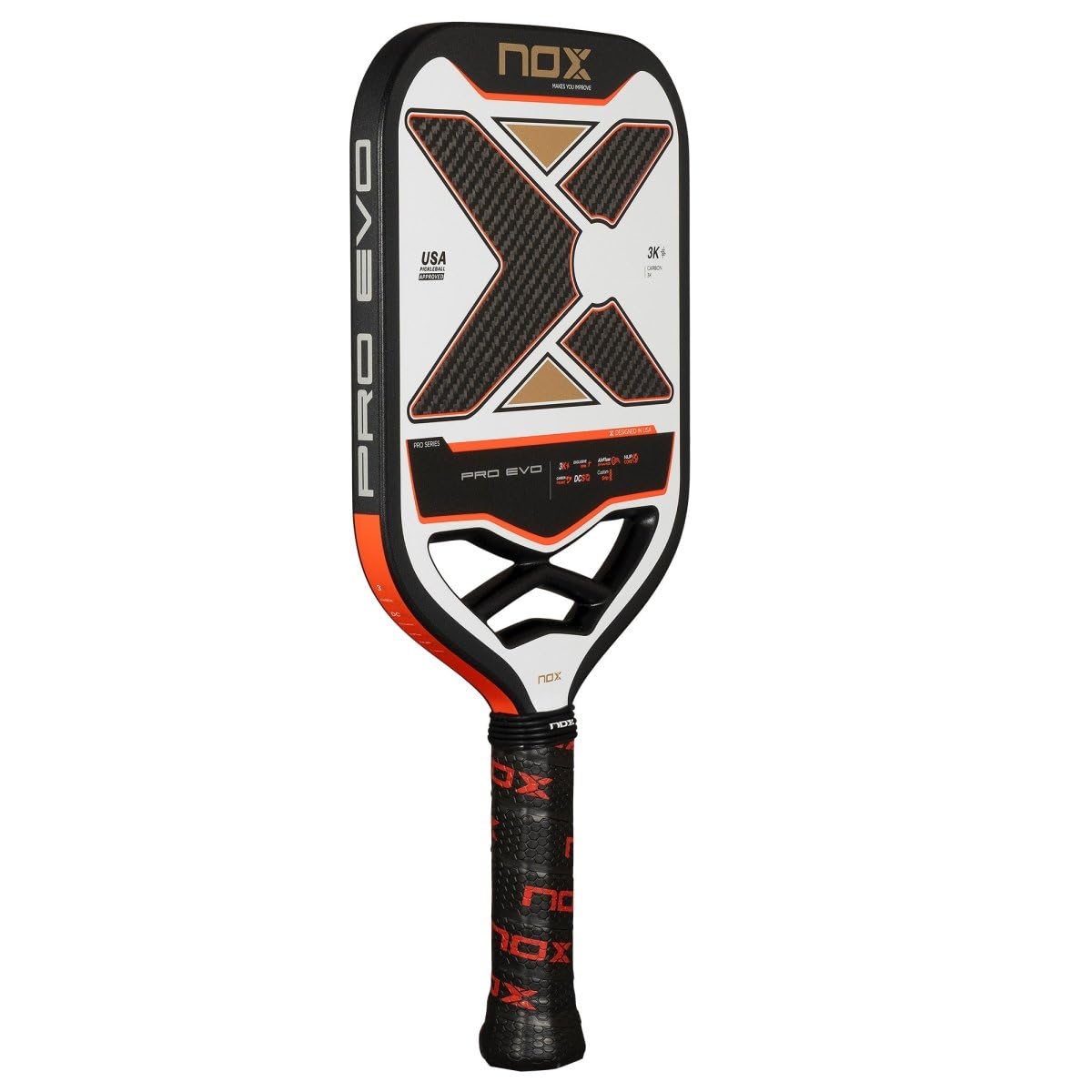 NOX Raquetas de pickleball 2025 Luxury & Pro Series | Fibra de carbono de 18 K y 3 K, mayor comodidad y núcleos de ultra potencia, dinámica exclusiva de giro y flujo de aire y agarre personalizado |
