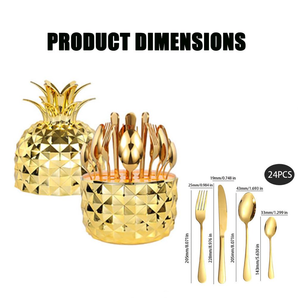 Juego de cubiertos de acero inoxidable, 24 cubiertos en forma de piña, utensilios de comer pulidos con espejo para 6, juego completo de tenedor y cuchara para el hogar o restaurante