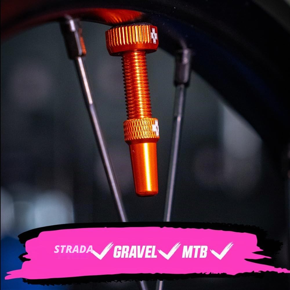 Muc-Off Valvole Presta Arancio, 60 mm - Valvole Tubeless per Bici, con Strumento Smonta Valvola Incluso - di Alta Qualità e Senza Perdite