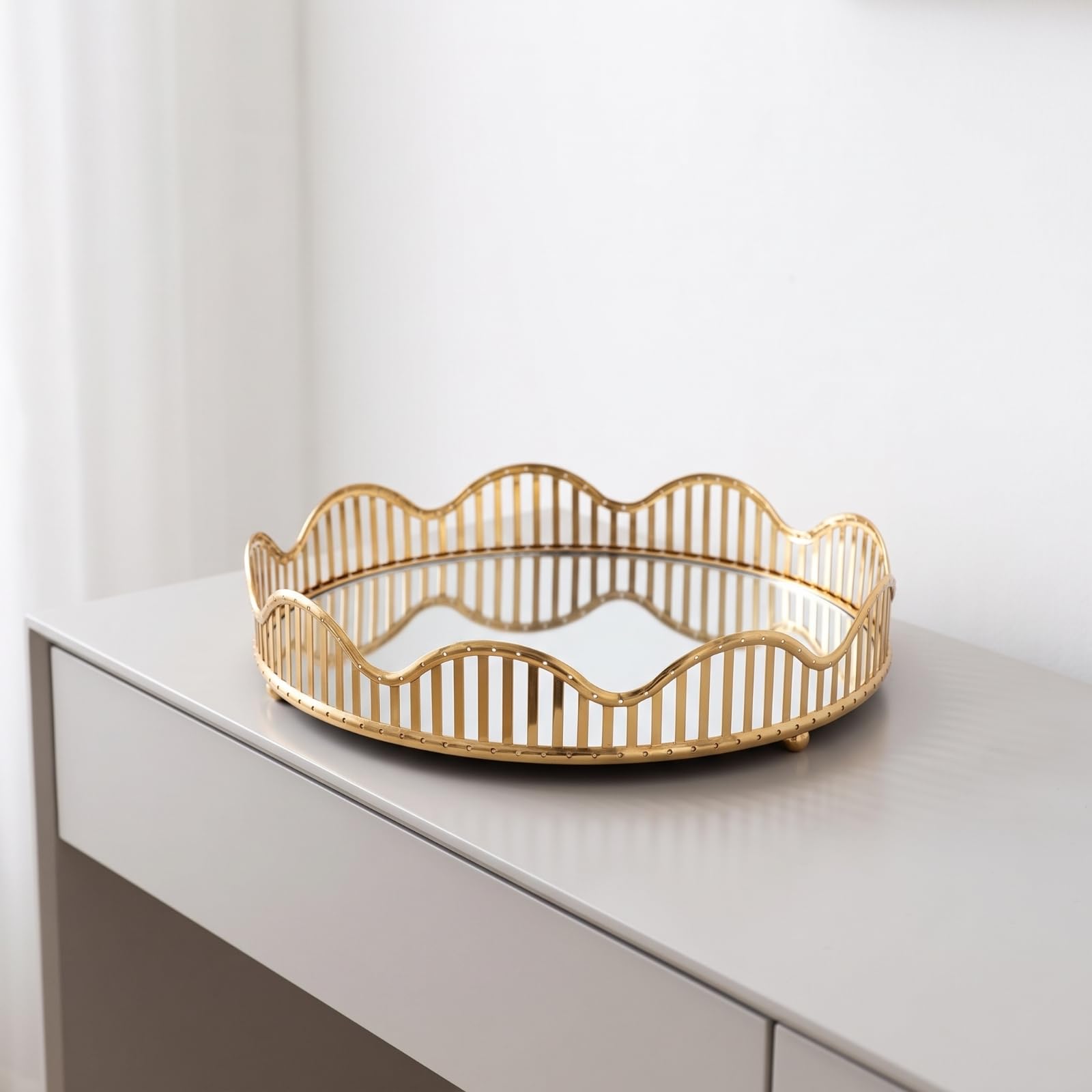 Qianly Banja corativa para Mesa Galvanizada Dorada, Banja con BOR Ondulado, para Recibidor, L