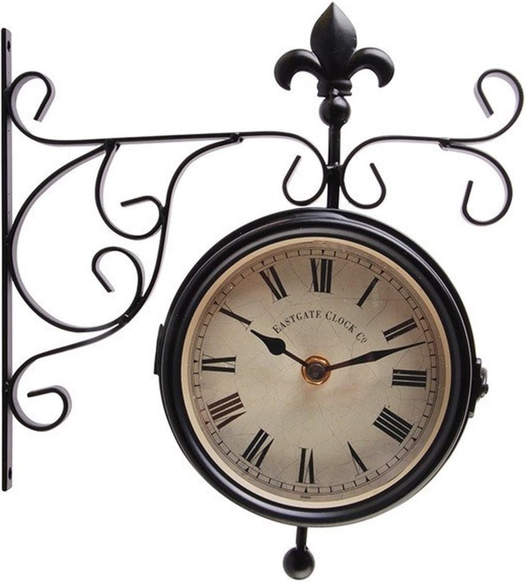 Esschert Design Orologio da Parete, Bahnhofsuhr con termometro, misuratore di Temperatura, 25 cm x 10 cm x 30 cm