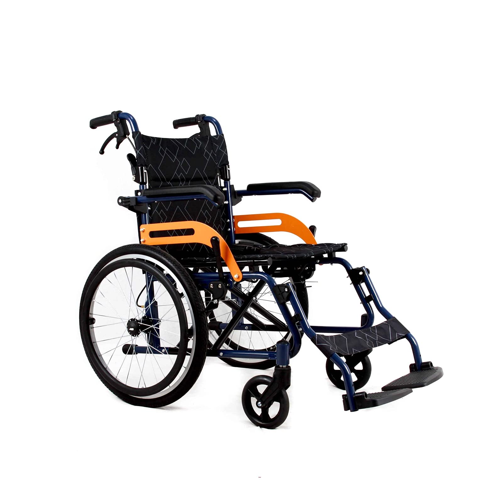 Silla de ruedas de aluminio autopropulsada manual y plegable ligera con ruedas de liberación rápida, marco plateado, ayuda de movilidad para viajes, silla cómoda propulsada por asistente