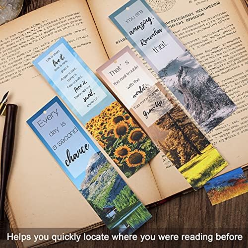 VETPW 20Pcs Inspirational Paper Bookmarks, Nature Bookmark Set with Encouraging Quotes for Book Lovers, Double-Sided Book Markers Supplies for Men Women Kids Adult Classroom Reading (15x4cm,20 Styles)