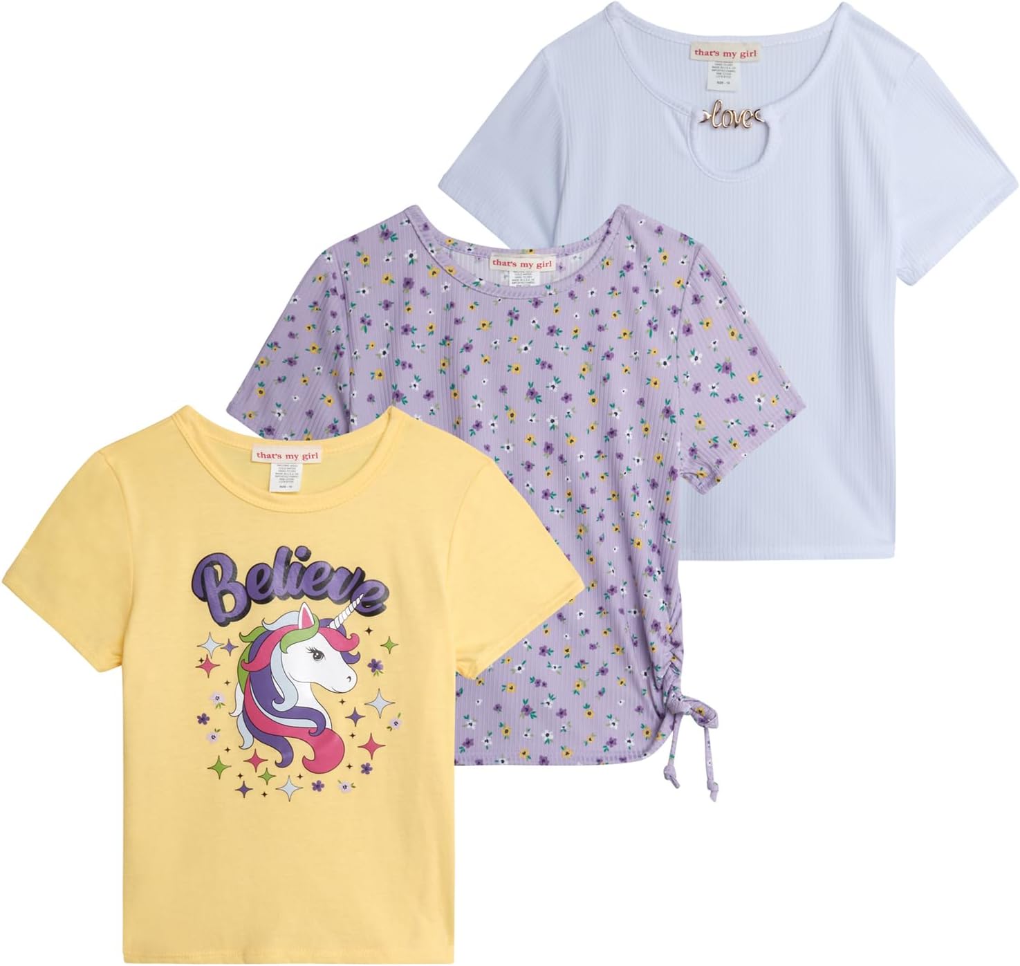 that’s my girl Girls Shirts – 3 Pack Soft Comfy Short Sleeve Girls Tops Cute Girl Kids T Shirts Clothes: Made in USA (7-12)