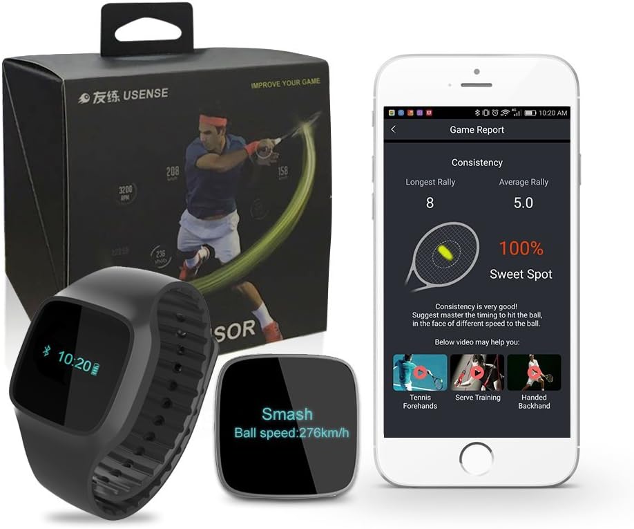 USENSE 2 In 1 Smart Wrist Watch with Tennis Sensor, Training Swing Data Analyzer, Real Time Steps Pedometer, Mileage, Calories