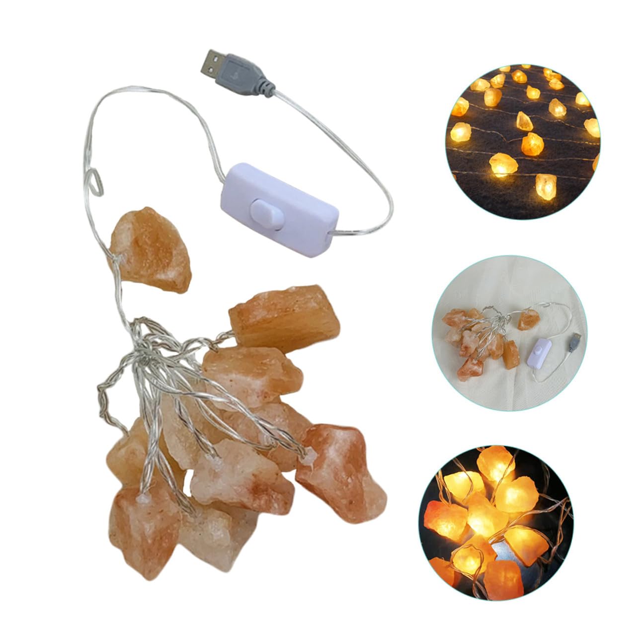 Lampe de Sel Himalayenne Décorative de Chevet Usb, 10 LED Orange