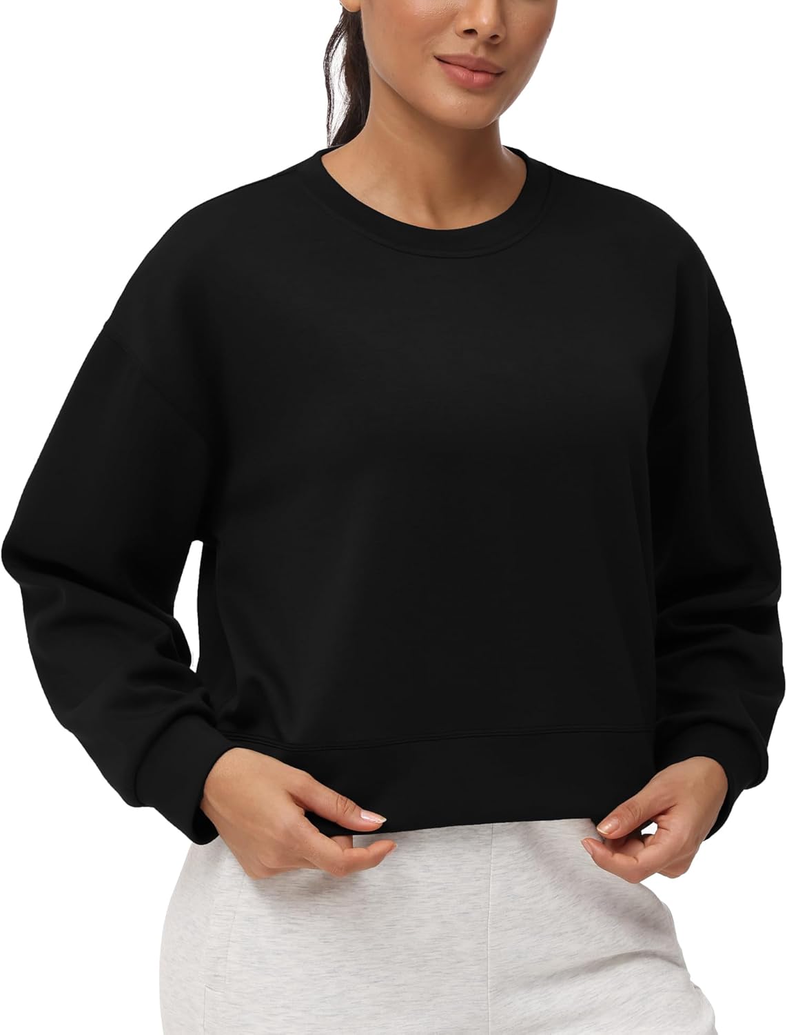 THE GYM PEOPLE Women's Crewneck Cropped Pullover Sweatshirt Cute Basic Long Sleeves Workout Tops - Image 7