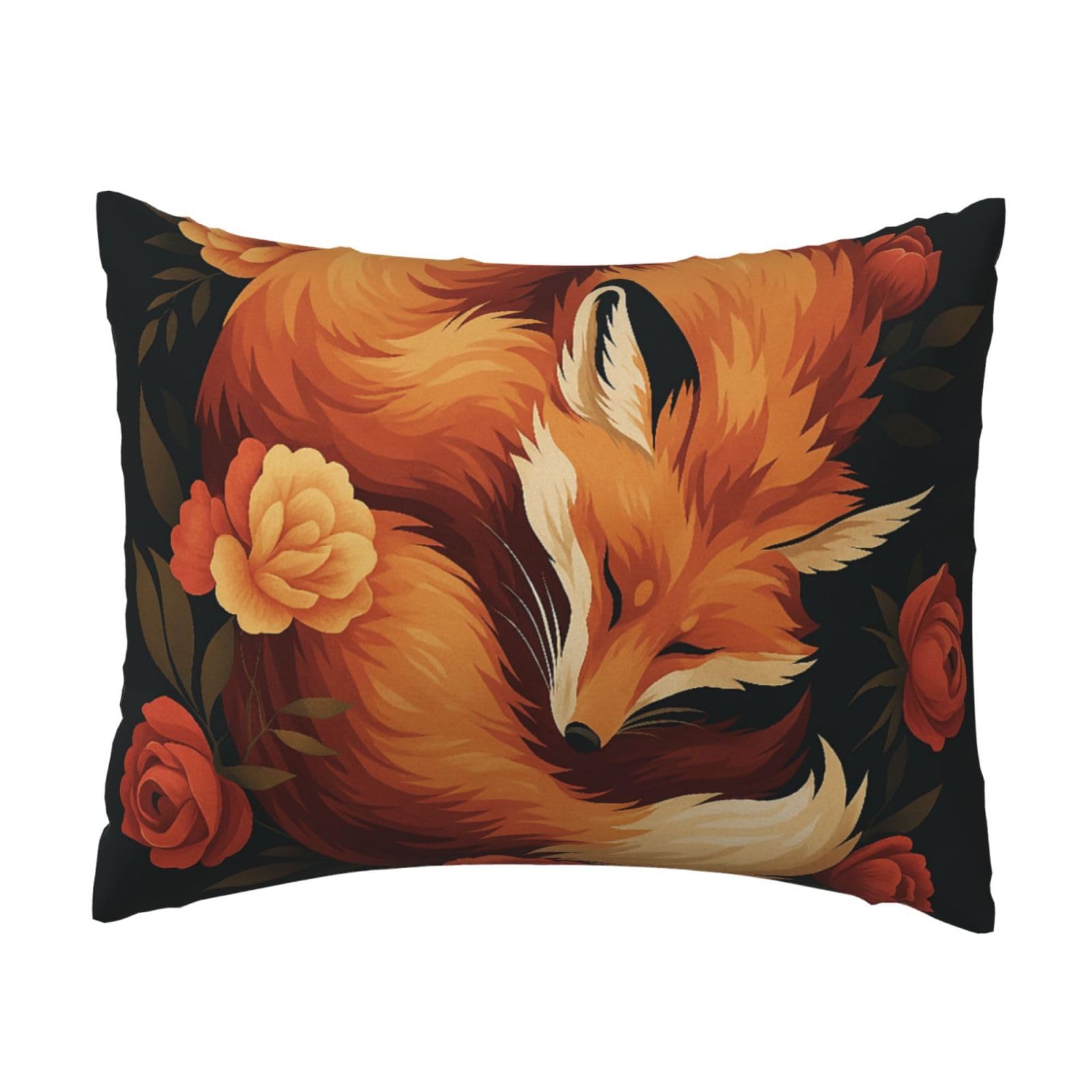 Sleeping Fox and Flower Pillowcase Soft Plush with Zipper Decorative Pillowcovers 16x20 in