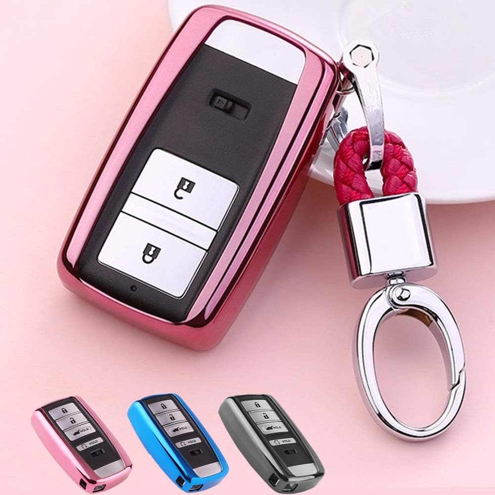 Mofei for Acura Key Fob Cover Shell Case TPU Protector Holder with Key Chain Compatible with Acura RLX RDX MDX ILX TLX NSX Remote Keyless Entry (Pink)