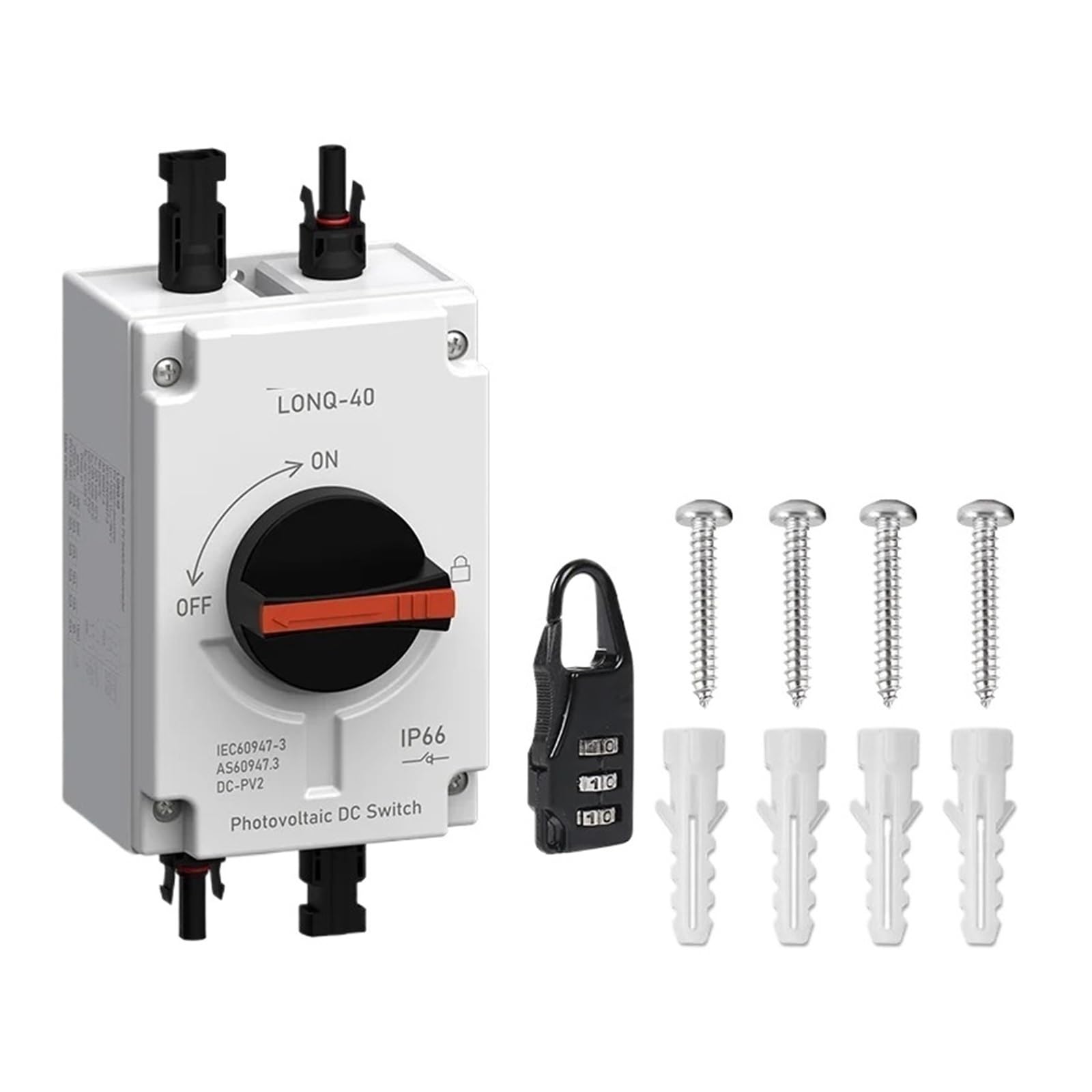PV Solar Disconnect Switch DC1200V 32A 2P 4P Isolator Outdoor IP66 Waterproof for Photovaltaic System, RVs, Boats(1PV)