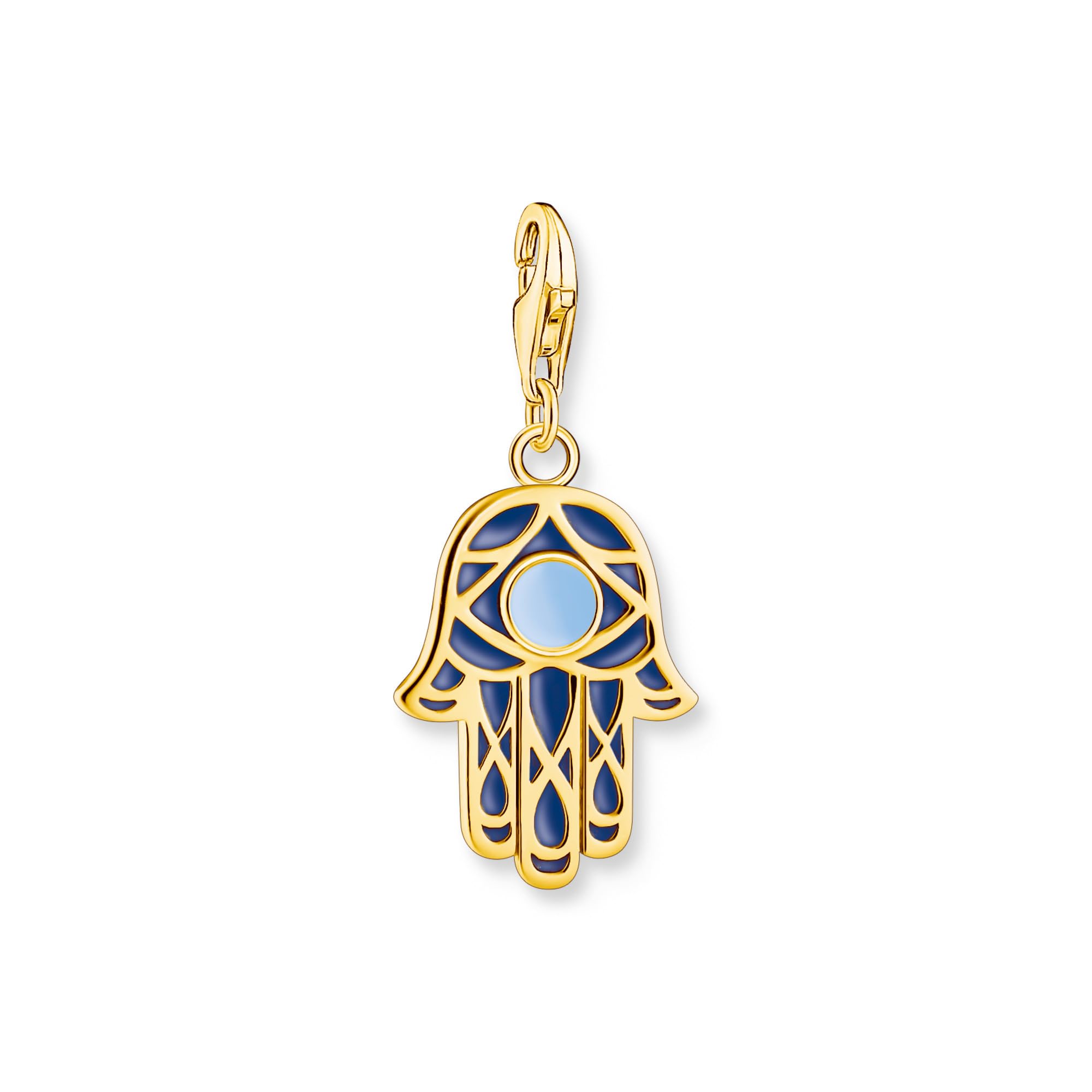 THOMAS SABO Charm-Anhänger Fatima's Hand mit Kaltemaille vergoldet 925 Sterlingsilber, 750 Gelbgold Vergoldung, Kaltemail