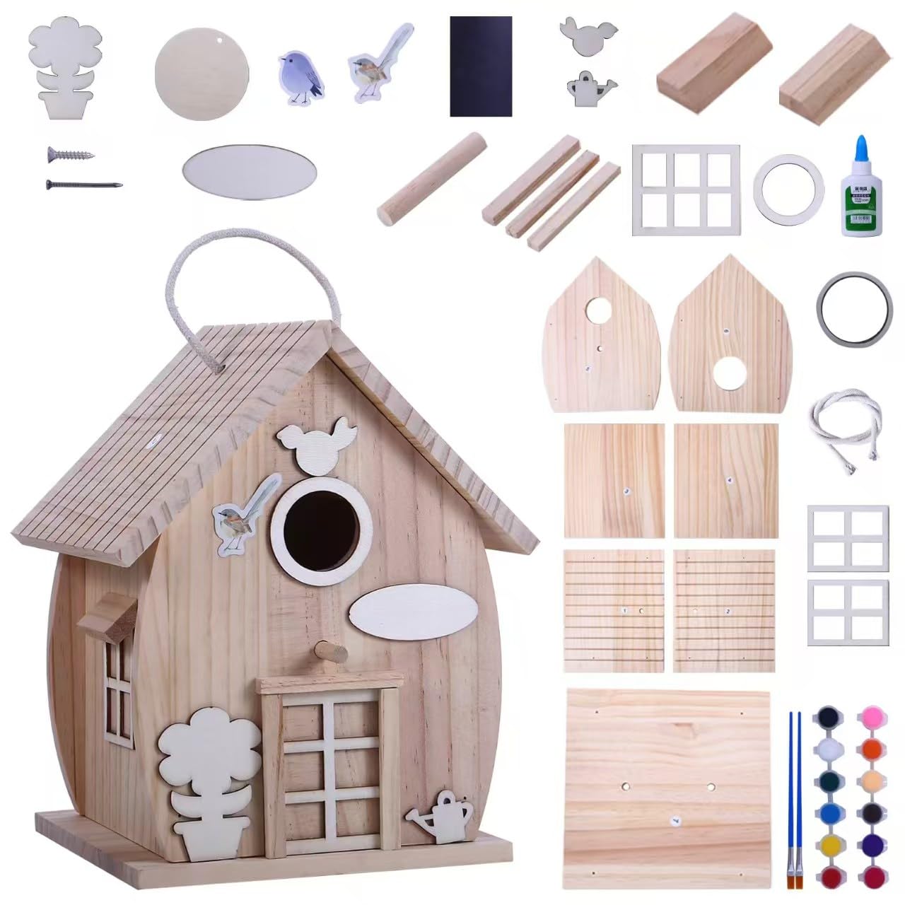 Kit de nichoir en bois à faire soi-même pour adultes à construire, travaux manuels de boiserie extérieure avec peinture freestyle, nichoir suspendu pour la décoration de jardin et de cour - Cadeau