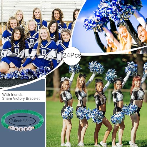 Cooluckday Cheer Bracelets for Team Cheer Gifts Cheerleader Gifts Set for Women Teen Girls Cheer Stuff Stackable Clay Y2k Friendship Bracelets（Black/White/Pink/Red/Green/Blue）3