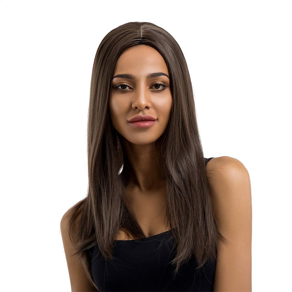 Perruque cheveux longs raides brun foncé naturel et confort pour femmes