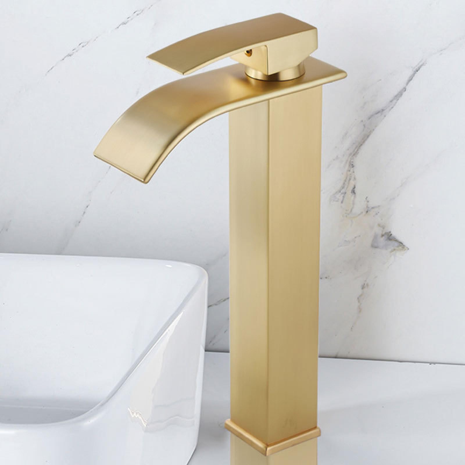 Fanjubei String Gold Bathroom Waterfall Hot And Cold Raised Washbasin Faucet, Brushed Gold