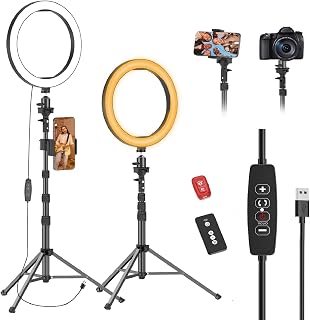 EMART 10" Ring Light with 55" Tripod Stand, Phone Holder & Remote - Dimmable LED for Makeup, Selfies, Vlogging, Live Streaming