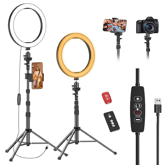EMART 10 Ring Light with 55 Extendable Tripod Stands and Phone Holder Dimmable LED Circle Round Light for