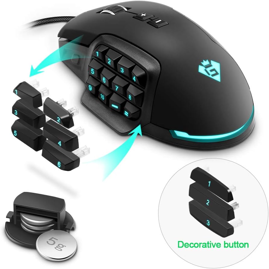 ⭐️Gamkoo RGB Wired Gaming Mouse,【24000 DPI】【Programmable 17 Buttons】【 Breathing Light】【Interchangeable Side Button】【Macros Function】【Ergonomic Mouse】MMO Gaming Mice for Windows PC Games