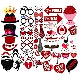 OULII Valentines Day Photo Booth Props Wedding Bridal Shower Photo Booth Prop with Sticks for Valentine's Day Wedding Party Supplies 47 Pieces
