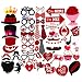OULII Valentines Day Photo Booth Props Wedding Bridal Shower Photo Booth Prop with Sticks for Valentine's Day Wedding Party Supplies 47 Pieces