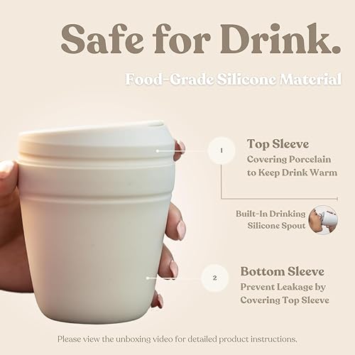 Miniatura 5 de SWANZ Taza de viaje de cerámica para café y té con tapa y funda de silicona, vaso reutilizable para llevar, a prueba de fugas, sin derrames, apto