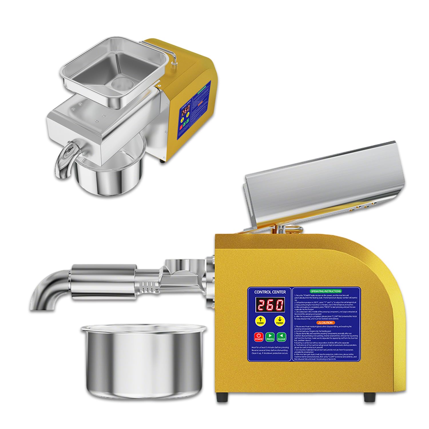 WTRYRN Seed Oil Press Machine, 1100W Automatic Nut Oil Extractor with 4-9kg/h Large Processing Capacity, Ideal for Sunflower, Flax & Almond Seeds