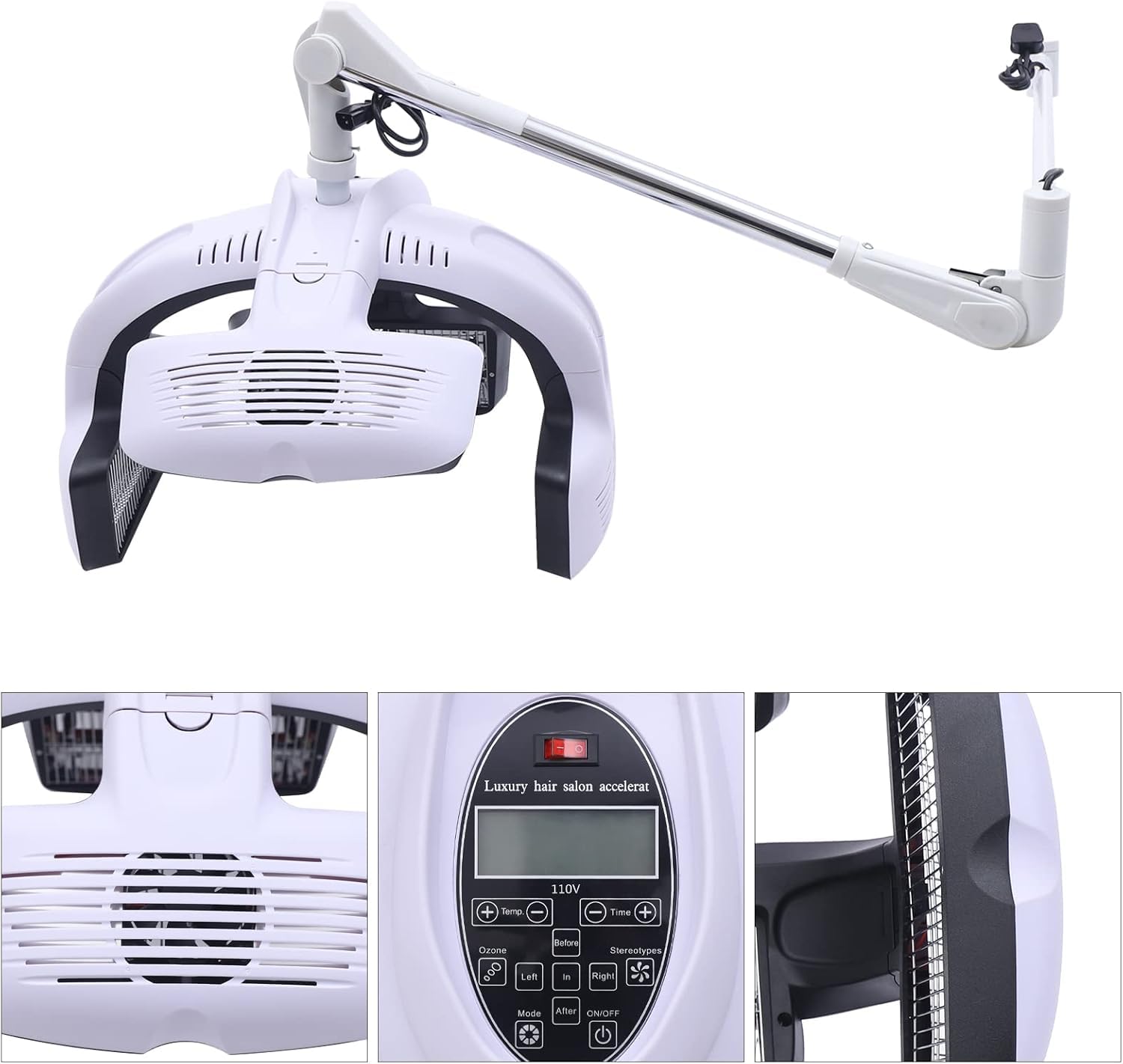 Wall Mounted Hair Dryer, 1500W 110V Professional Hair Dryer Heater w/LCD Display, Wall-Mount IInfrared Hair Color Processor Adjustable Swing Arm Hair Hood Dryer for Barber Shops, Beauty Salons