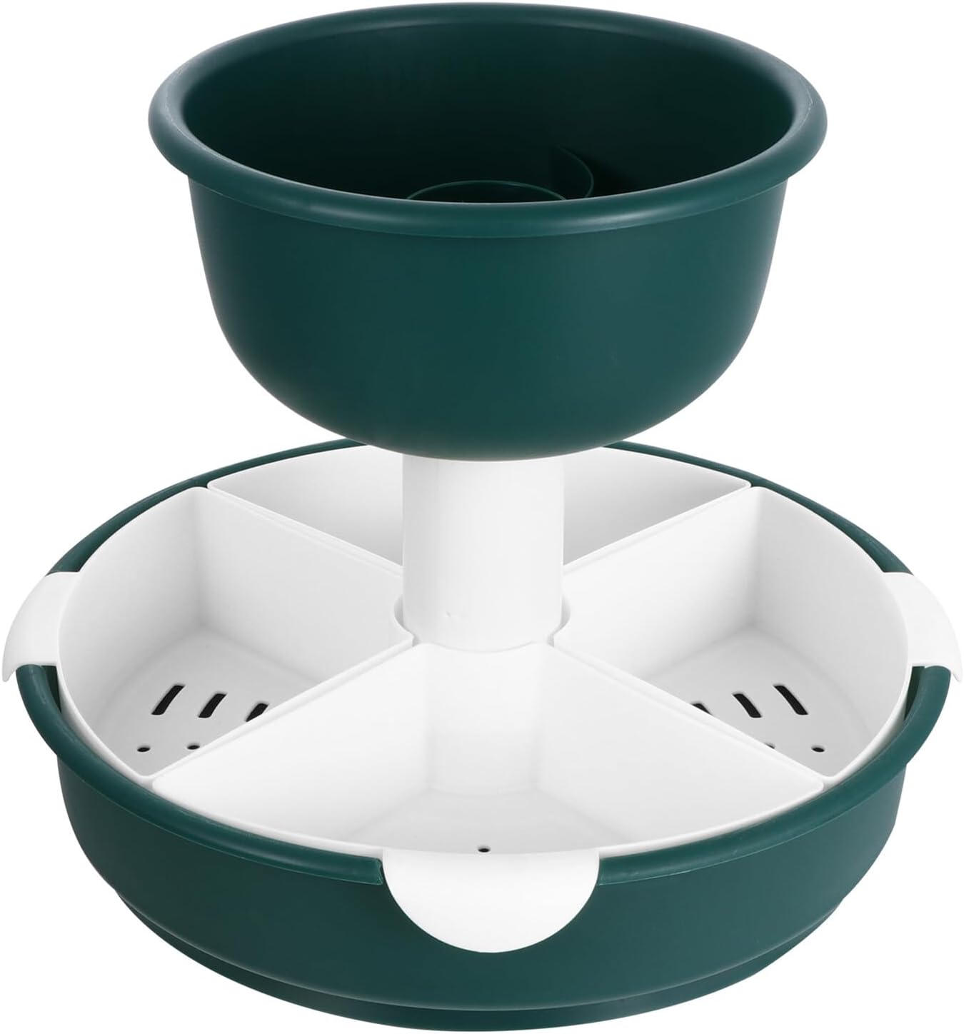 Double-layer Hot Pot Food Basket with Draining Vegetable Strainer, Mint Green Plastic Multi-grid Fruit Container for Kitchen Washing and Storage