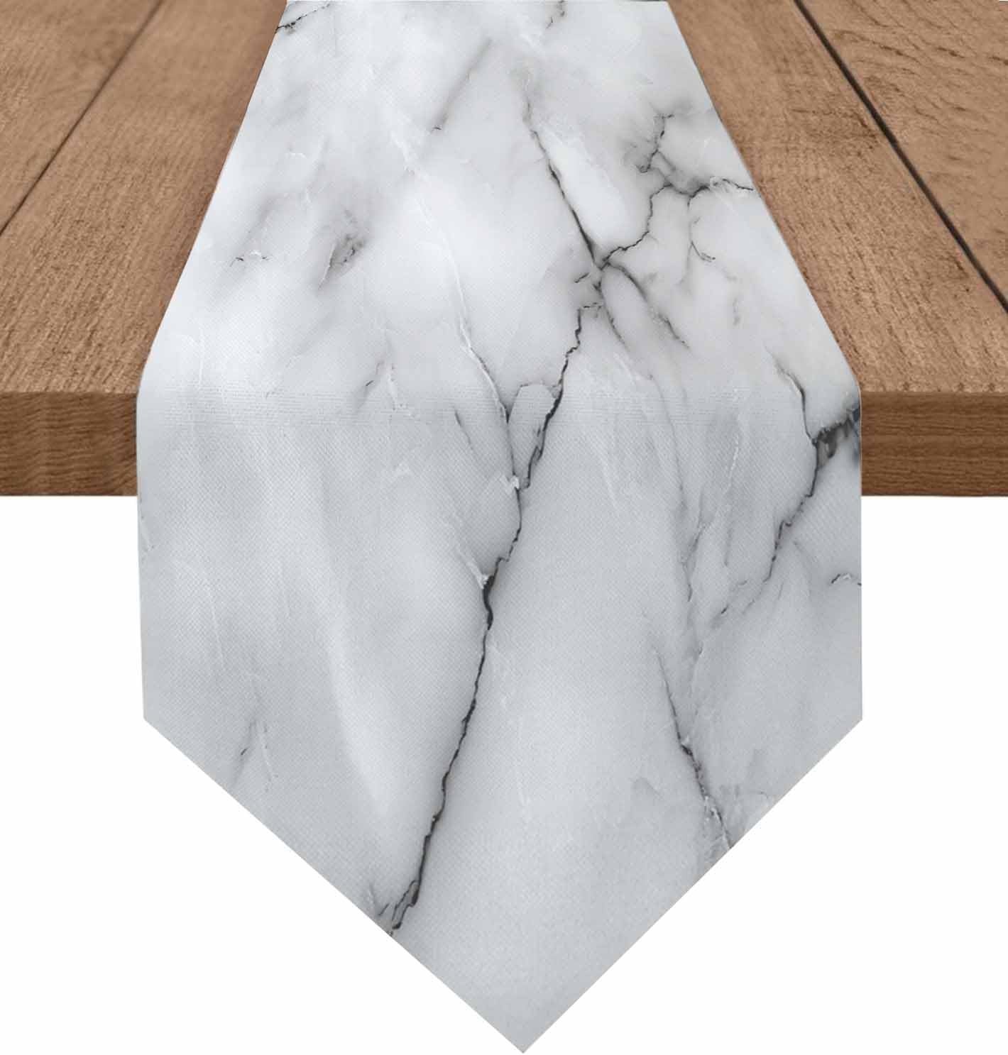 Marble Linen Table Runner-70Inch Long White and Grey Stone Texture Washable Burlap Table Runners Natural Cracks Granite Dining Dresser Scarfs for Kitchen Wedding Holiday Party Tables Decor