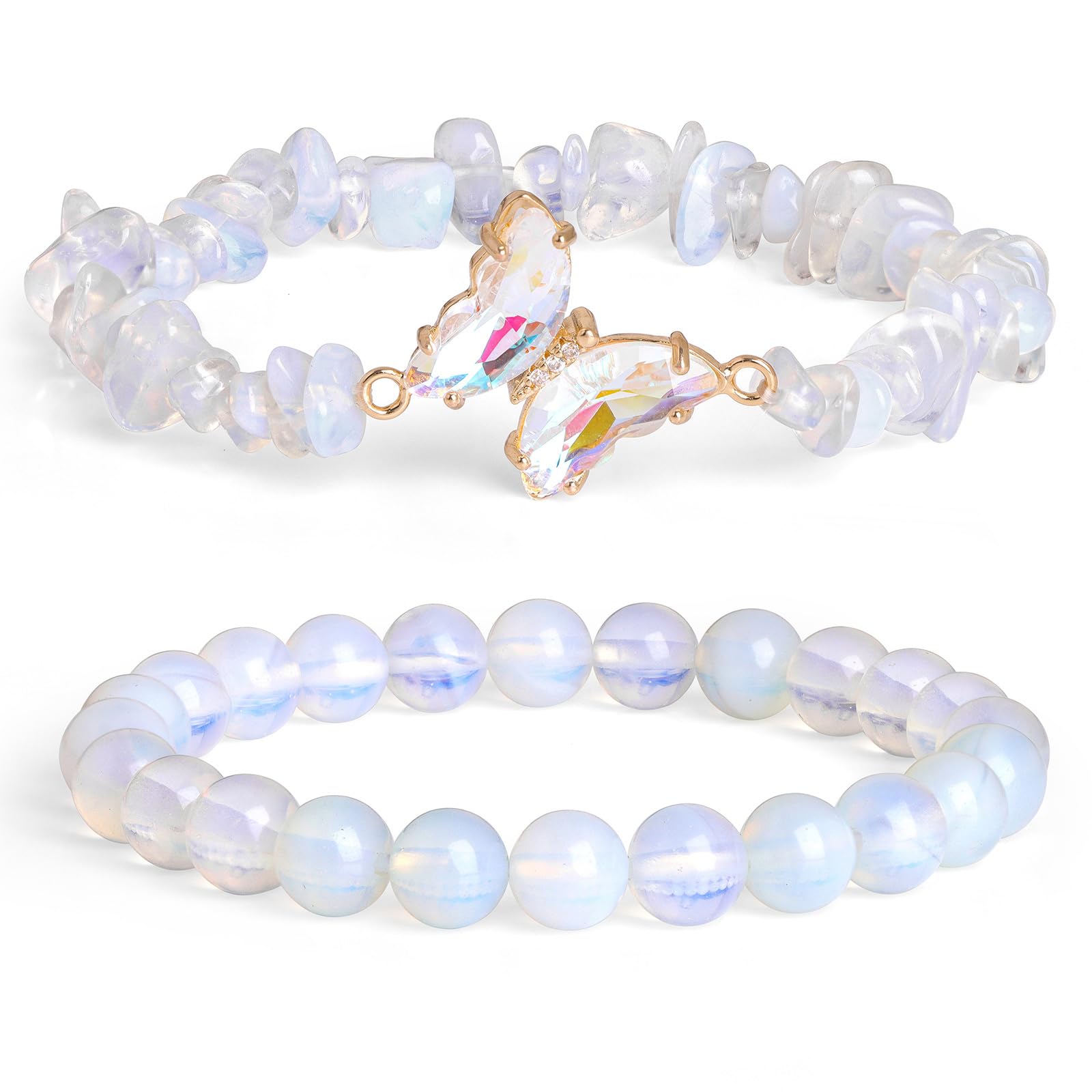 Pulsera de Amatista para Mujer, Pulseras de Amatista con Cuentas y dijes de Mariposa, Pulseras de Piedras en Capas para Mujer.